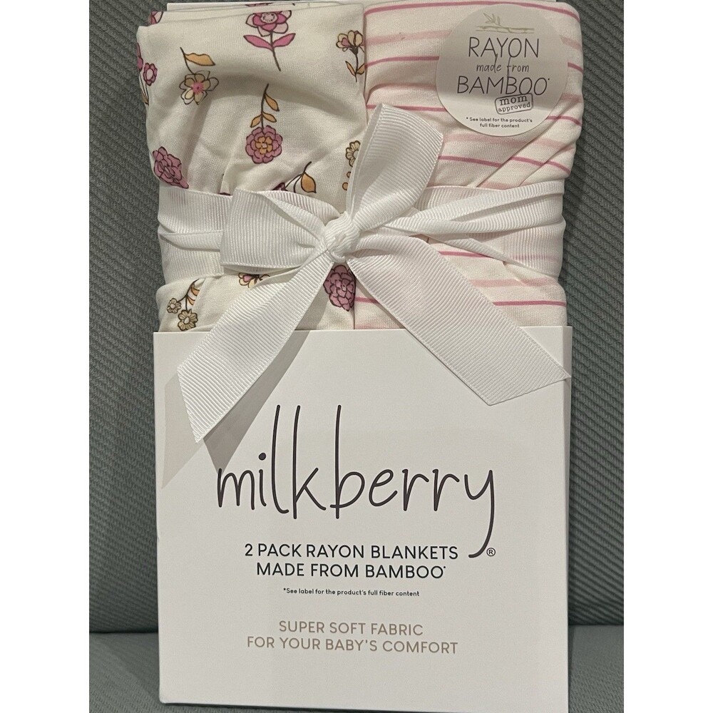 Milkberry Baby Swaddling Blankets Pink Floral Stripes Newborn Bamboo Girls New